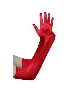 Women's Red Long Opera Party 20s Satin Gloves Stretchy Arm Cover Elbow Length